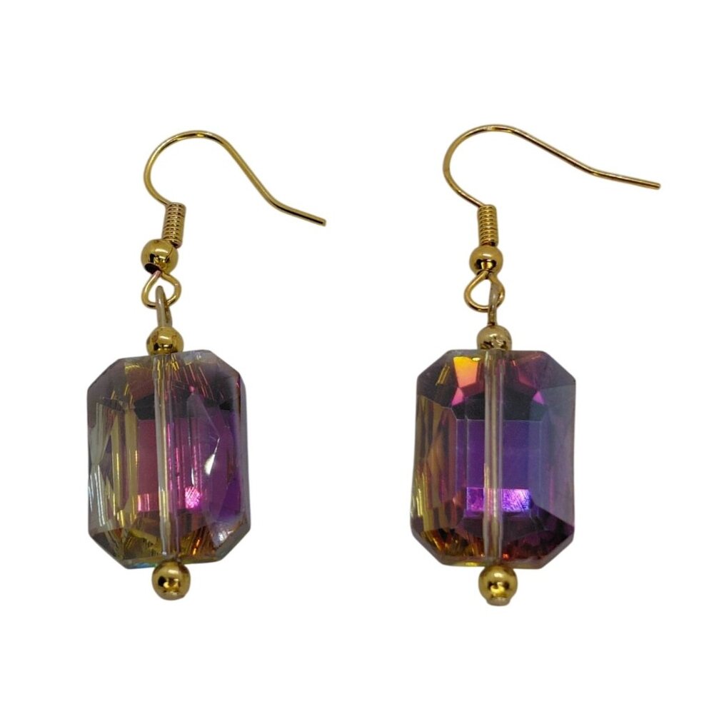 Rainbow glass crystal earrings gold tone